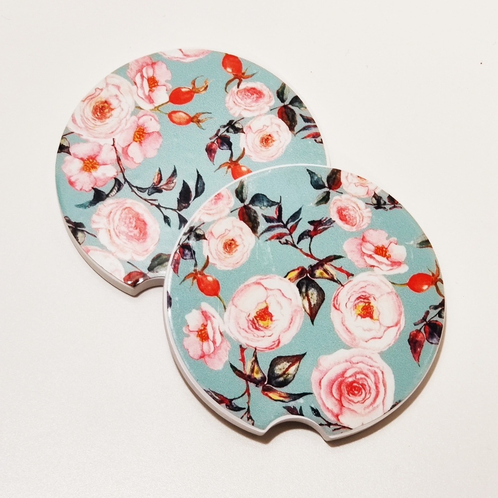 Blue Floral Car Coasters